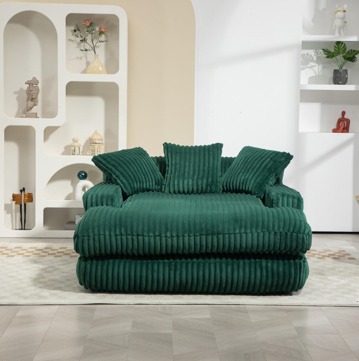 BIGSOFA Chaiselongue Cord mit 3 Kissen bodennah und ergonomisch 125/155/63 cm Smaragdgrün - Smaragdgrün, Textil (63/125/155cm) - Redom