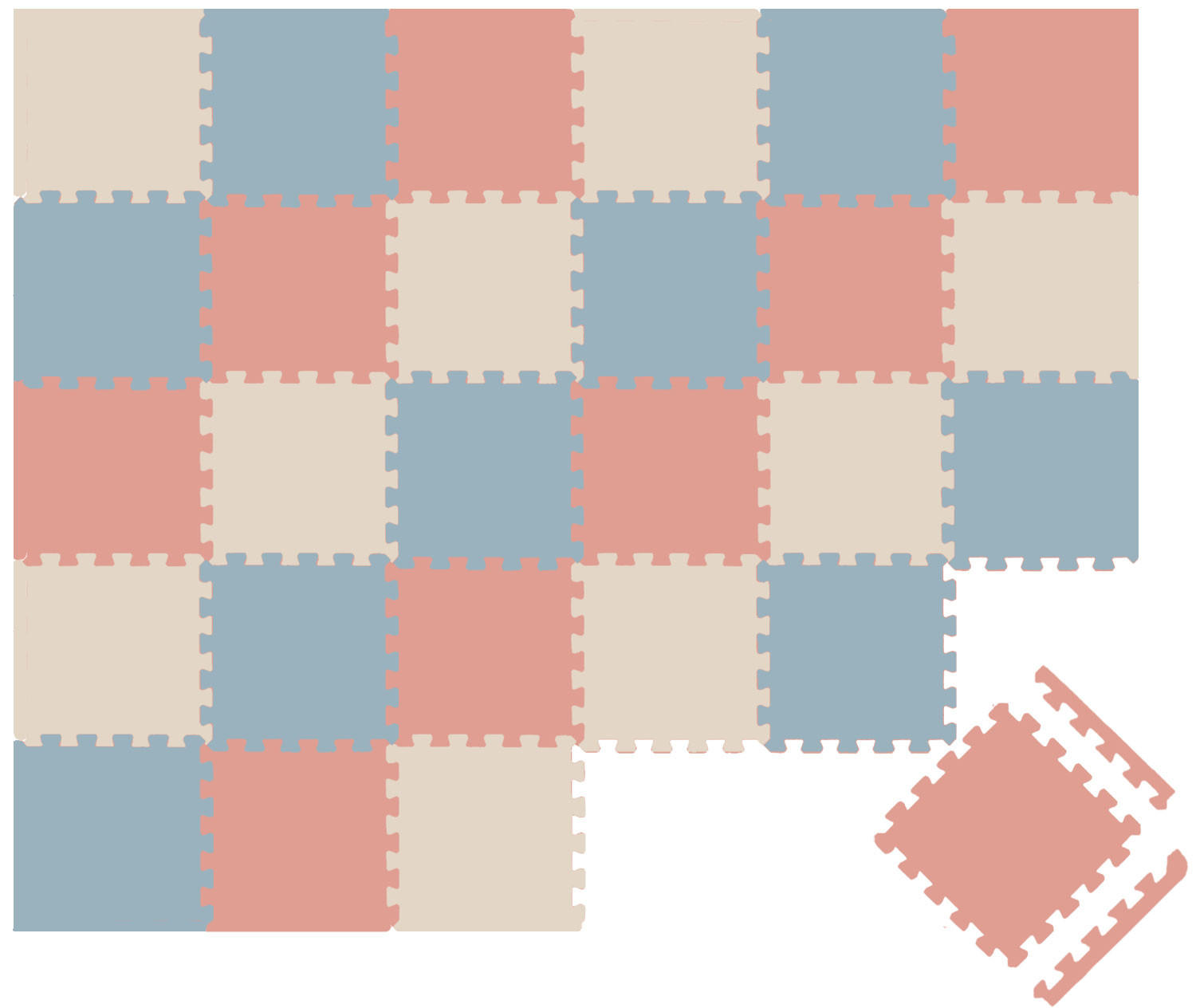 SPIELMATTE ab Null - 270/90/1 cm Puzzlematte mit Rand Graublau Terrakotta Beige - Rosa, Kunststoff (30/30cm) - Littletom