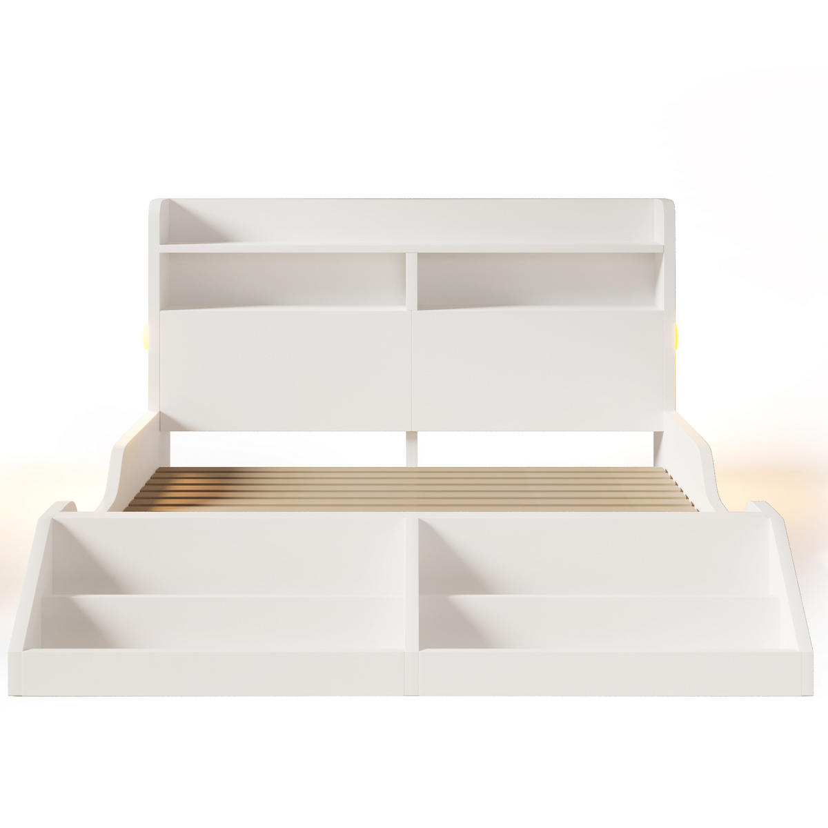 JUGENDBETT 140/200 cm in Weiß mit Regal und LED - Weiß, Holz/Holzwerkstoff (140/200cm) - WISHDOR