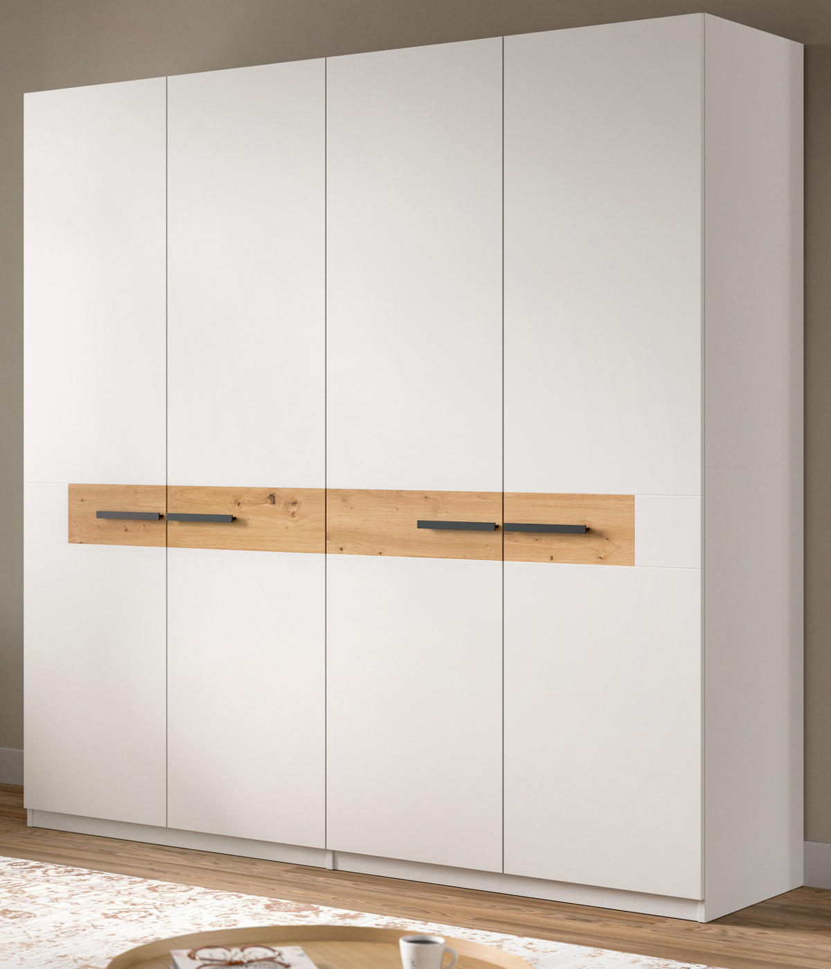 KLEIDERSCHRANK weiß, Artisan Eiche 200 x 201 cm, Drehtürenschrank 4-türig - Schwarz/Weiß, Holzwerkstoff/Kunststoff (200/201/55cm) - Inn.Furn