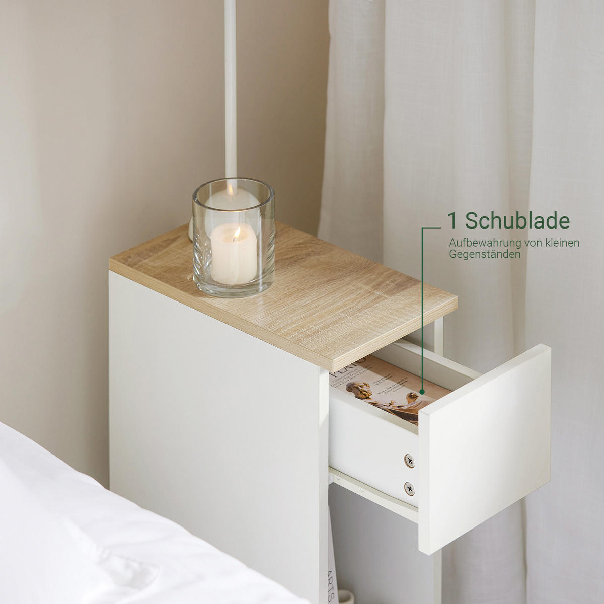 NACHTTISCH Schmal, Weiß, 20x60x35cm - Weiß, Holzwerkstoff (20/60/35cm) - SoBuy