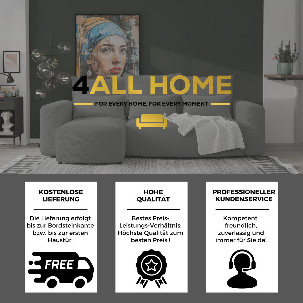 ECKSOFA Travis mit Bettkasten und Schlaffunktion, L-Form, Cord, Universal - Grau, Holzwerkstoff (248/148cm) - 4ALL HOME