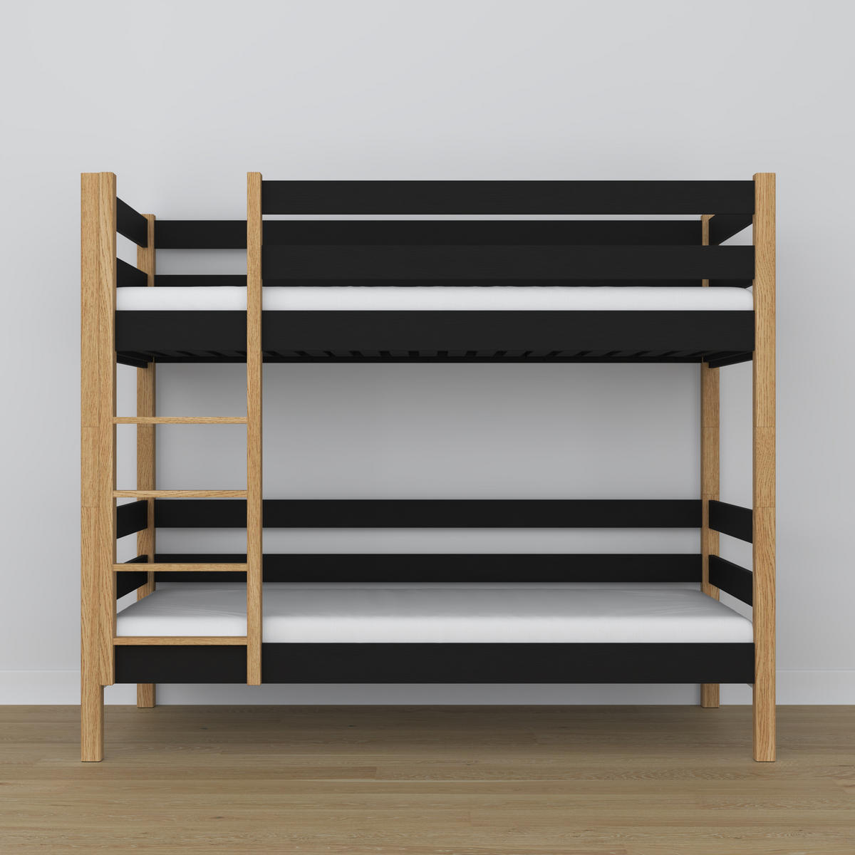 ETAGENBETT N01 Schwarz / Eiche Natur 80/190 - Schwarz/Eiche Artisan, Naturmaterialien/Holz (80/190cm) - N-Wood