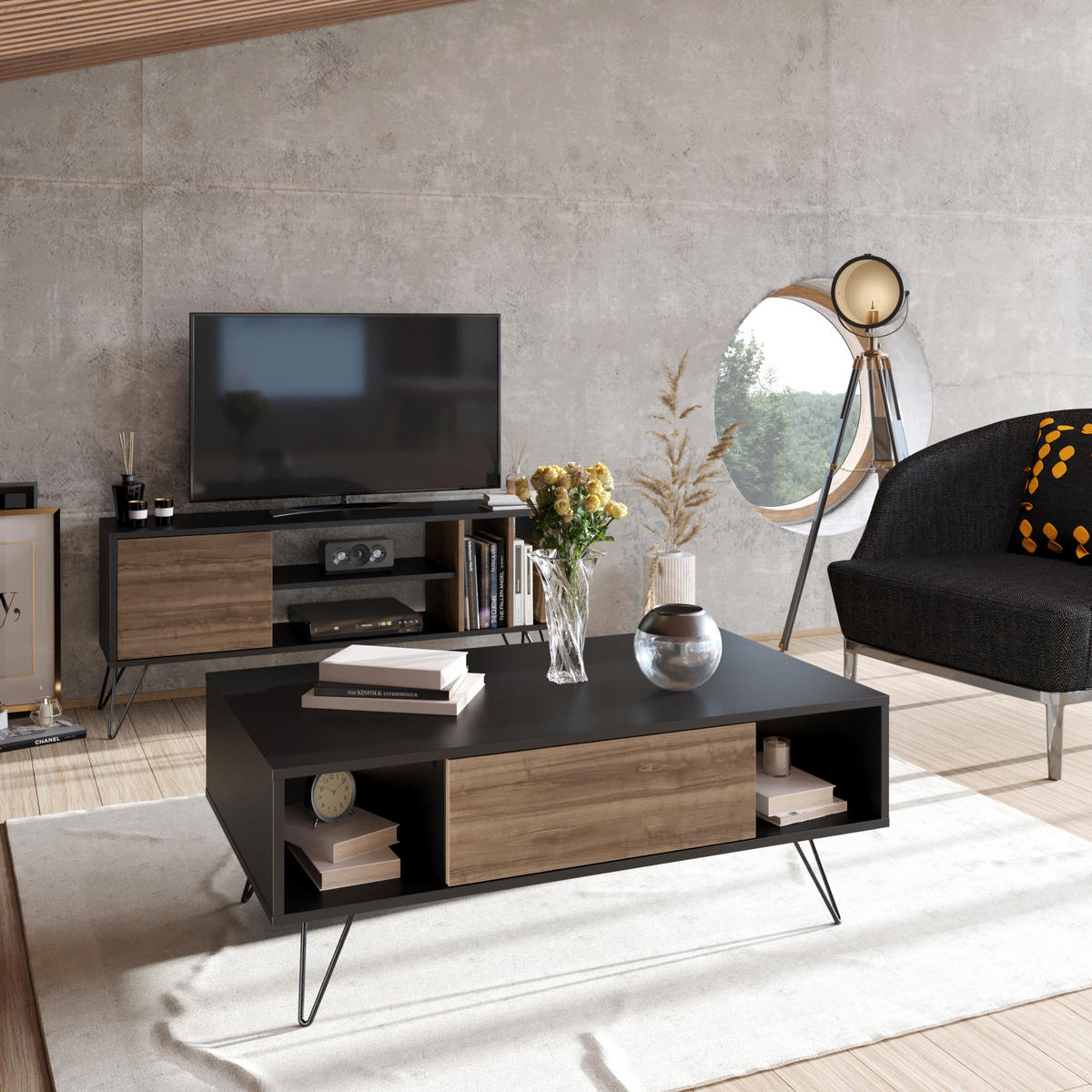 COUCHTISCH Mistico Schwarz Walnuss - Walnussfarben/Schwarz, Holzwerkstoff (120/60/45.6cm) - Decorotika