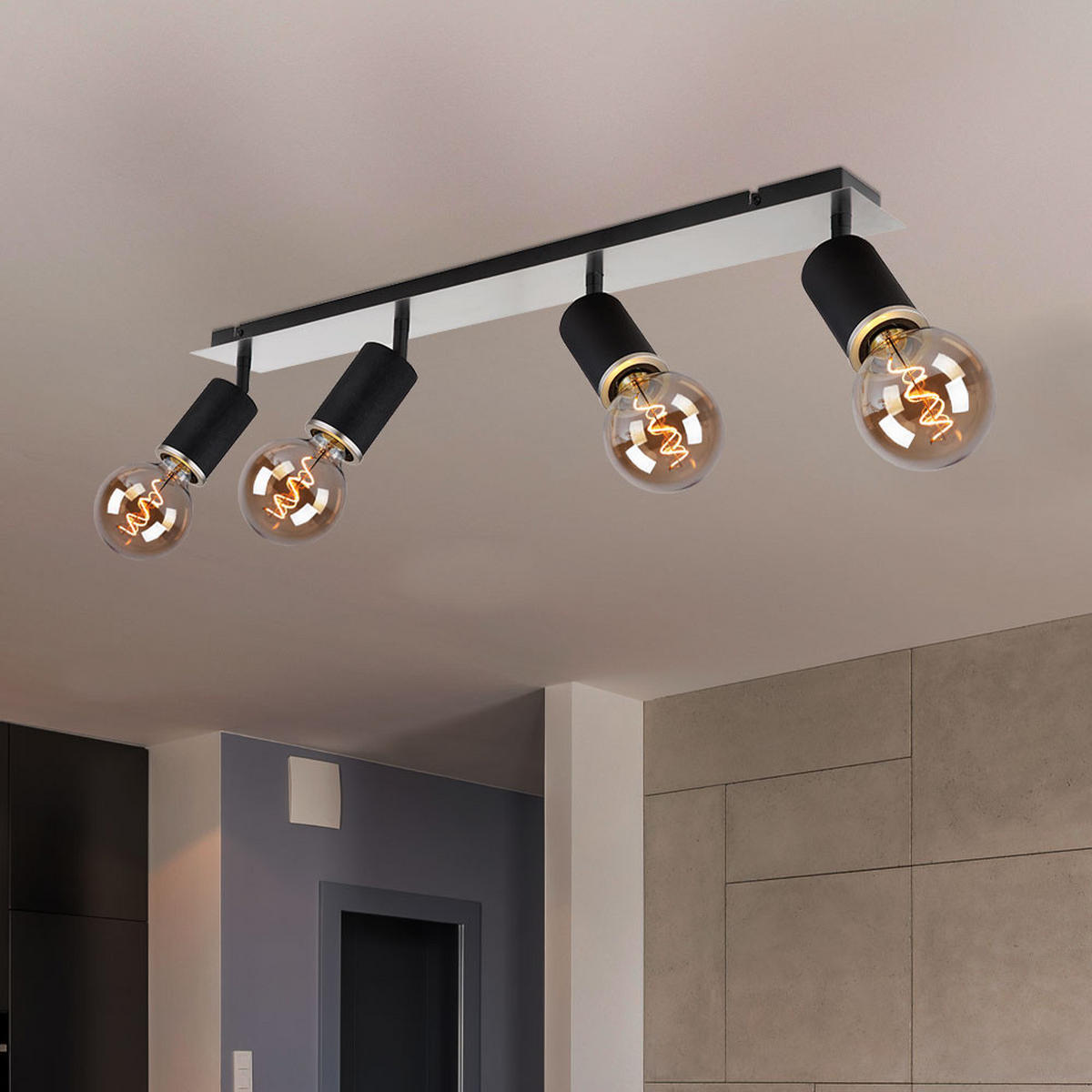 DECKENLEUCHTE Schwarz 4-flammig bewegliche Spots - Schwarz, Holz (80/10/18cm) - Globo Lighting