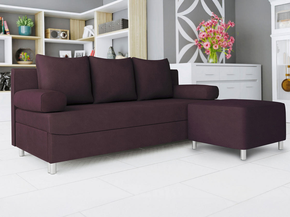 SCHLAFSOFA Dover mit Polsterhocker - Chromfarben/Violett, Holz/Kunststoff (192/80cm) - MIRJAN24