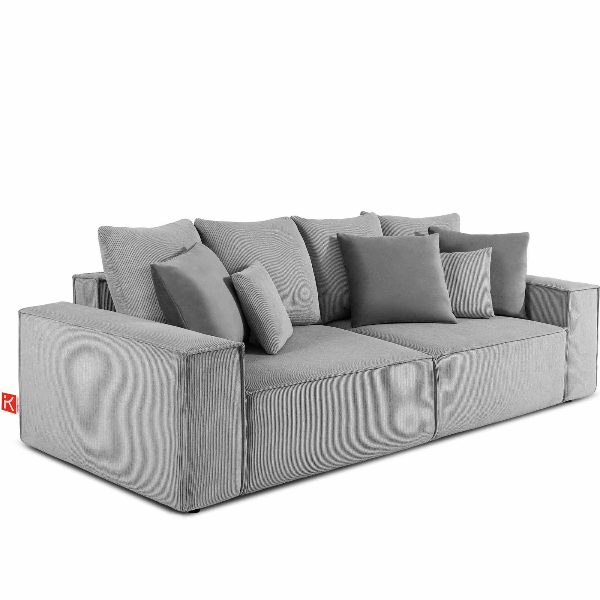 SCHLAFSOFA NAPI III 3-sitzer mit Kissen,Hellgrau - Hellgrau, Holz/Textil (244/89/101cm) - KONSIMO®