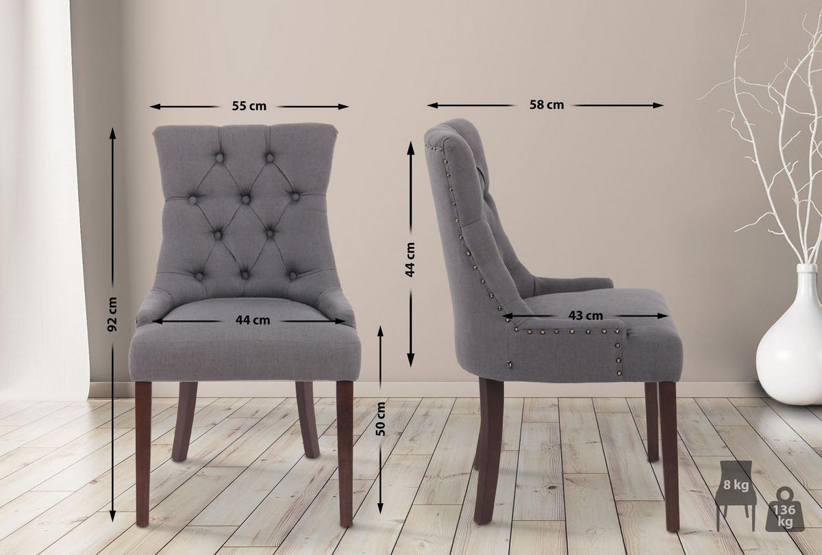 WOHNZIMMERSTUHL Stoff dunkelgrau - Dunkelgrau, Holz/Textil (55/92/58cm) - CLP