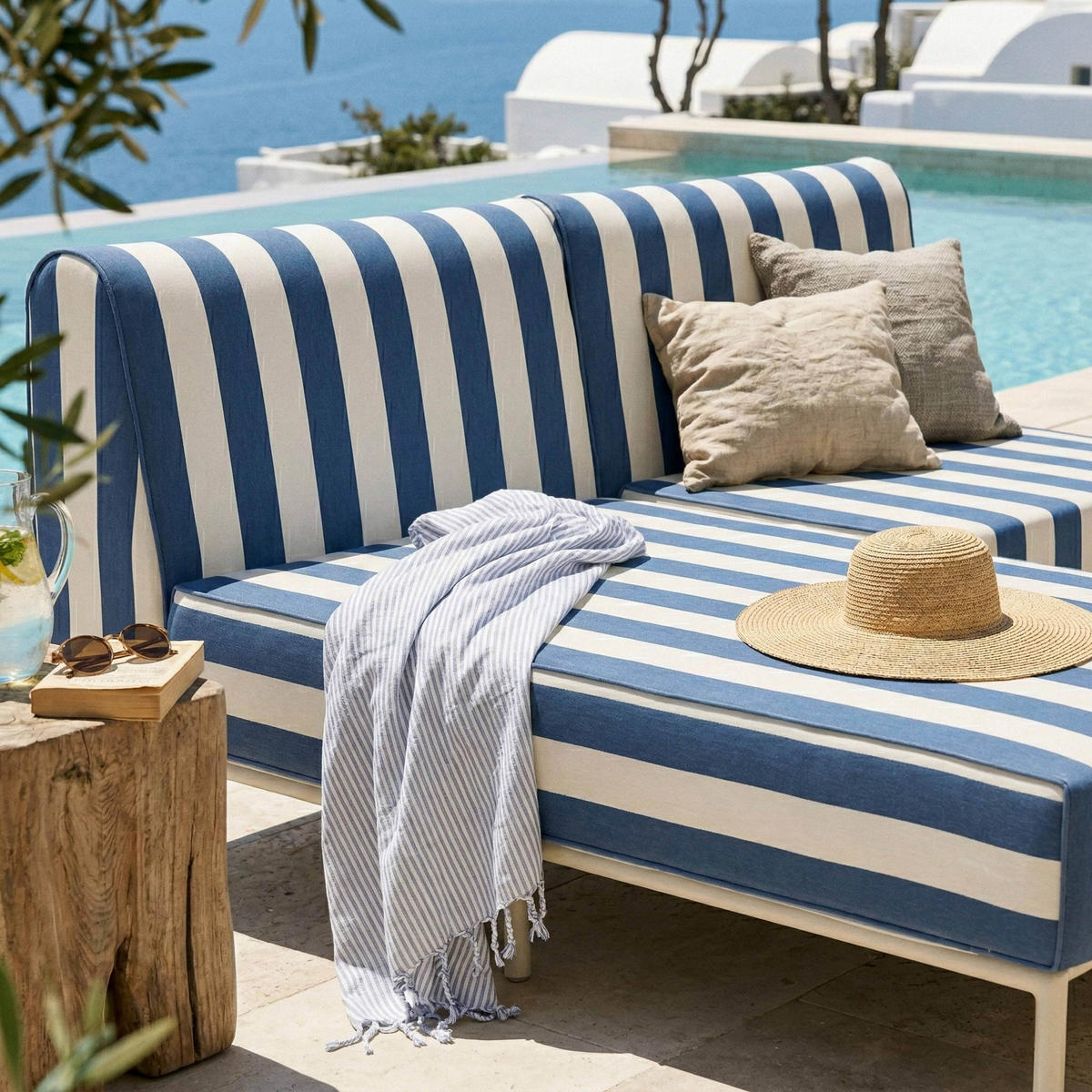 GARTENSOFA mit 2 Sitzplätzen, Blau - Blau, Textil (153/78/144cm) - Oviala
