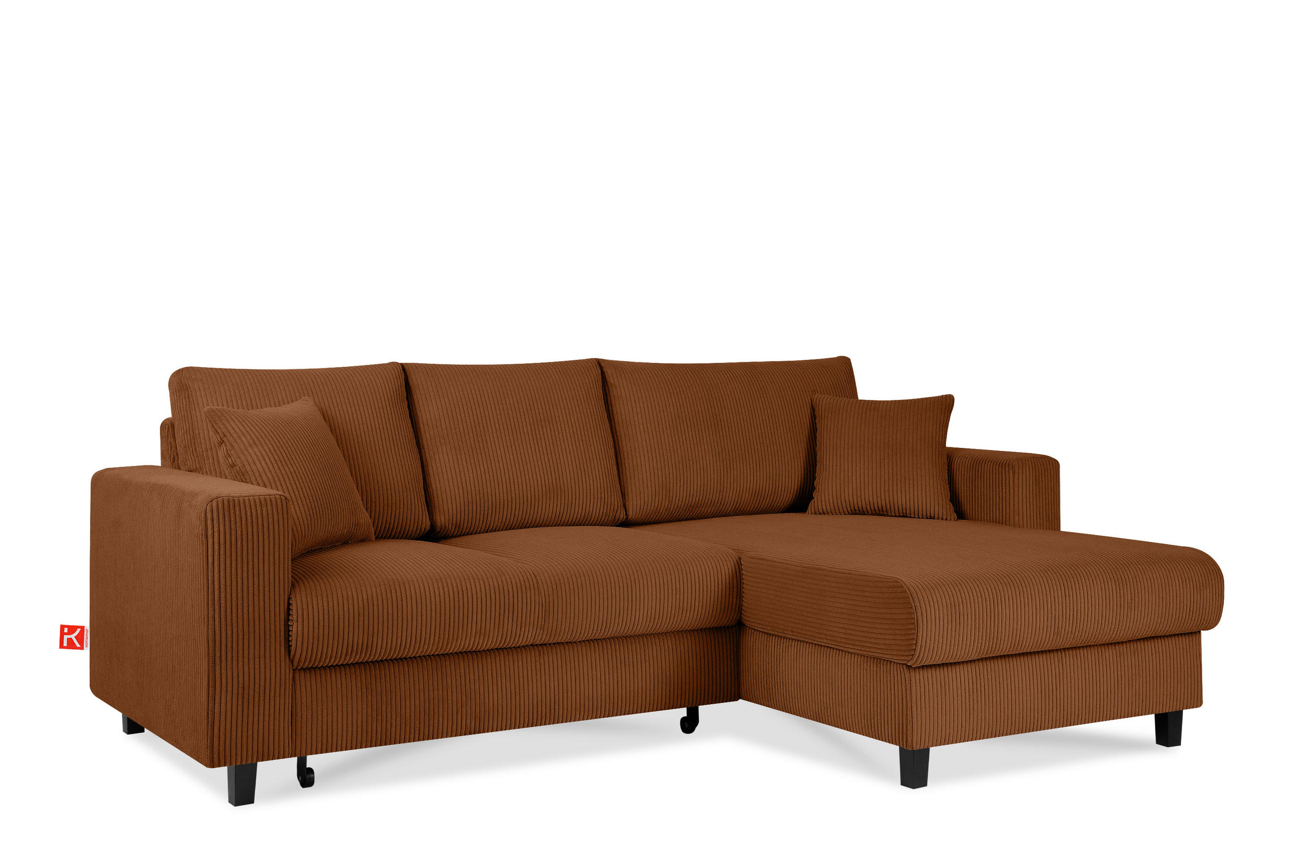 ECKSCHLAFSOFA EGRET Rechts mit Bettkasten, Cord-Stoff, orange - Orange, Textil (234/90cm) - KONSIMO®