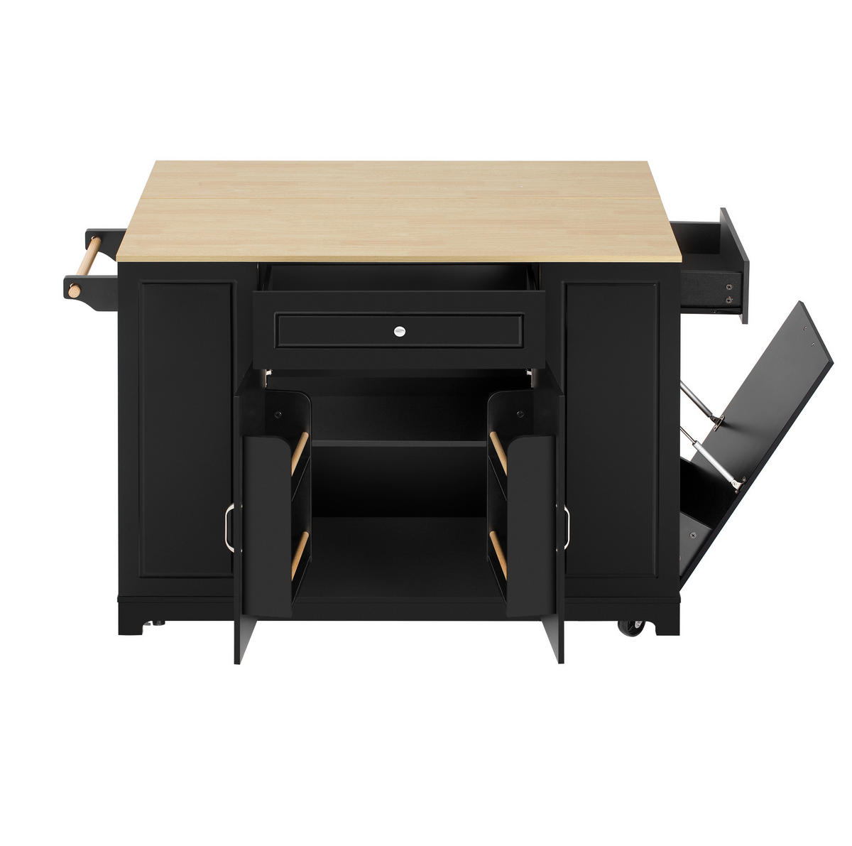 KÜCHENINSEL mit ausziehbarer Arbeitsplatte, Rollen, Black/Natural - Schwarz, Holz (40/93.3/131.8cm) - Beauniv