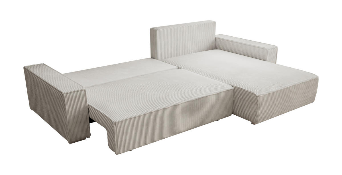 ECKSOFA Alice mit Bettkasten und Schlaffunktion, Cordstoff in L-Form - Creme, Textil (289/184cm)
