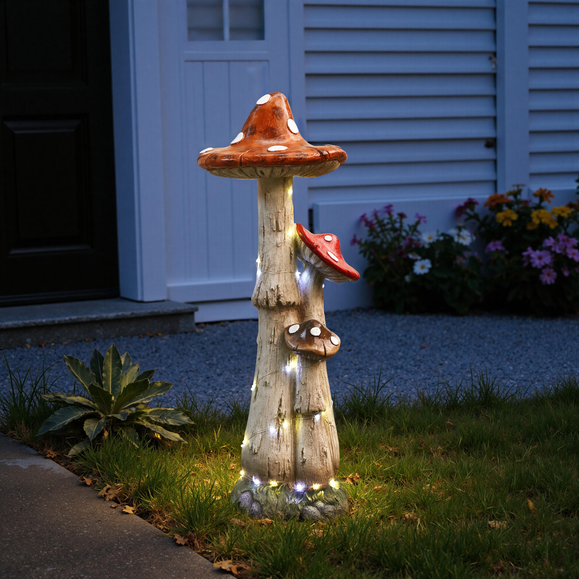 80 cm MGO Solarenergie Gartenskulptur Pilz, mit LED-Beleuchtung Geschenkidee für Mama - Multicolor, Naturmaterialien (31/80/29cm) - Hometopia