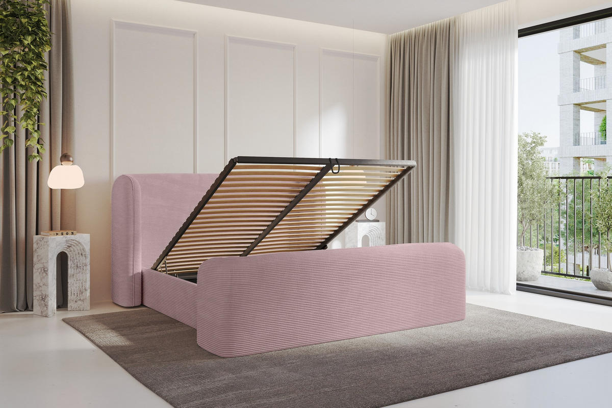 POLSTERBETT mit Bettkasten, Fußteil und Lattenrost, Boxbett ohne Matratze - ESTI-Z 160x200 Rosa - Rosa, Holzwerkstoff/Textil (160/200cm) - ALTDECOR