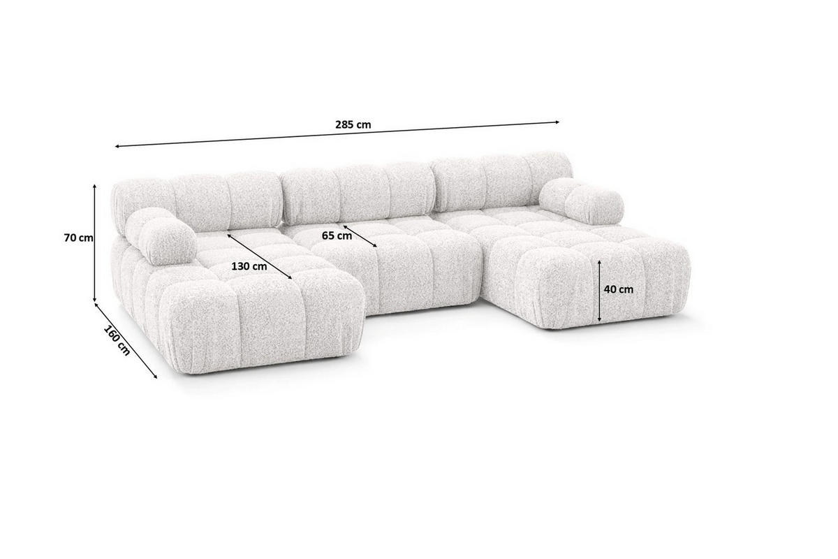 ECKSOFA U-Form, Stoff Bouclé Abriamo, Ecru, Selia U - Ecru, Holz (285/70/160cm) - Kaiser Möbel