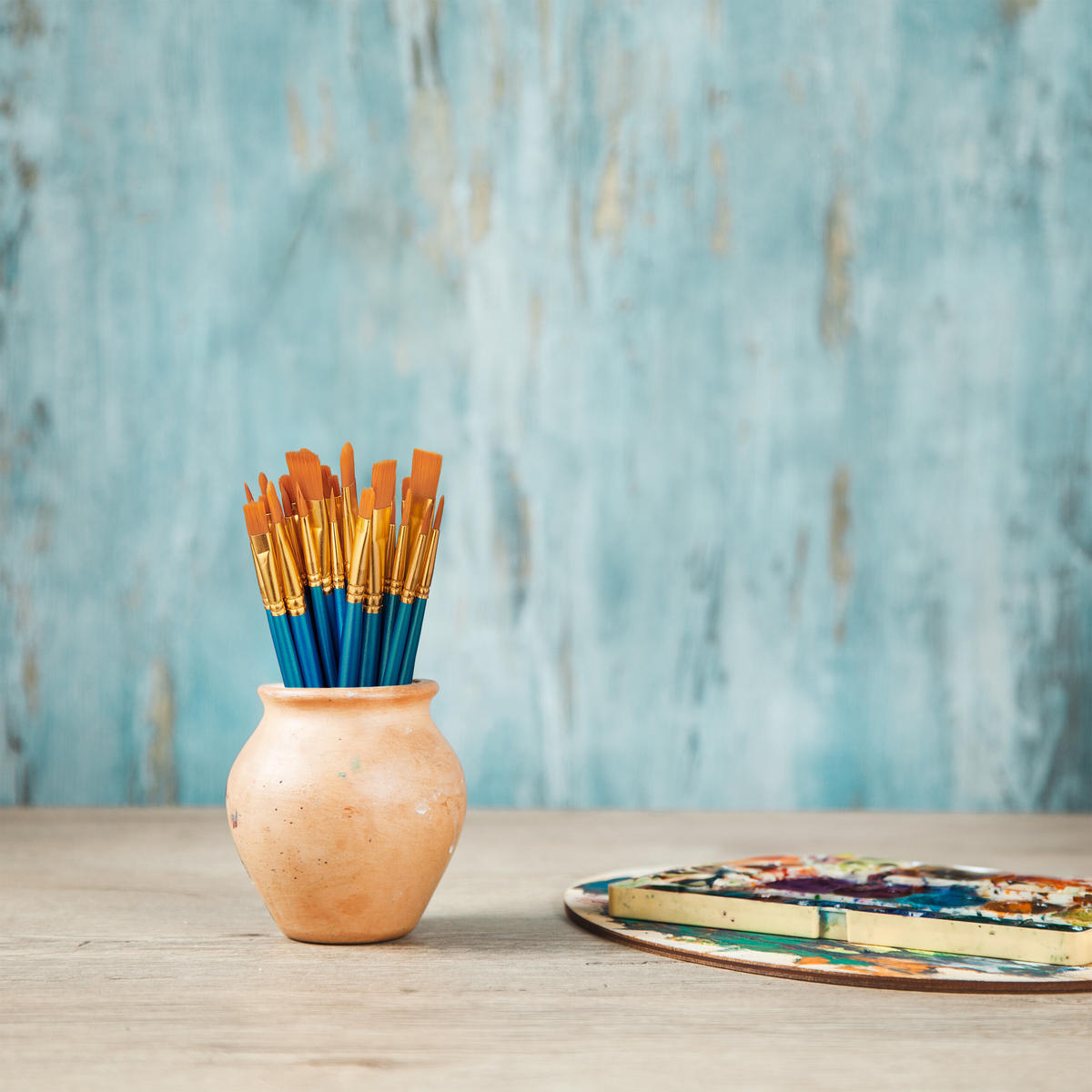 30-TLG.PINSEL-SET - Blau, Holz/Textil - Relaxdays