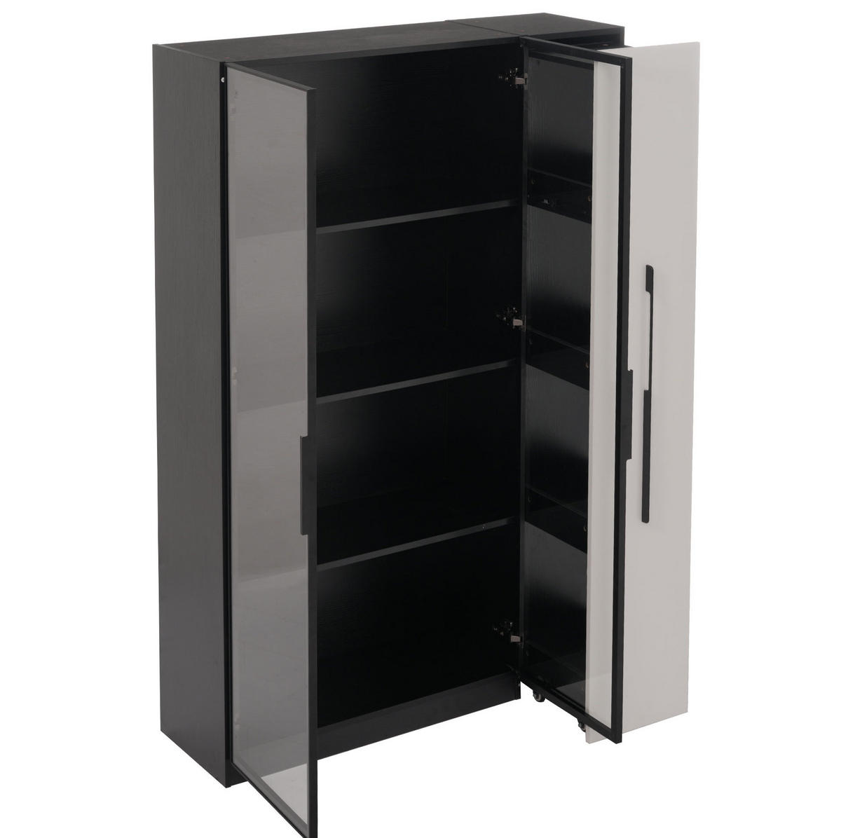 VITRINENSCHRANK aus MDF und Glas 110,5x35x160 cm Schwarz/Weiß mit LED und seitlichem Auszug - Schwarz, Holzwerkstoff (110.5/160/35cm) - IVMEU