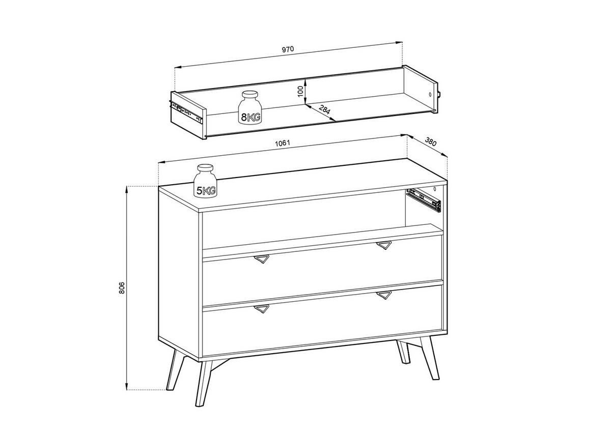 KOMMODE Firr Eukalyptus - Eukalyptusholzfarben, Holzwerkstoff (106/80/38cm) - Bettso