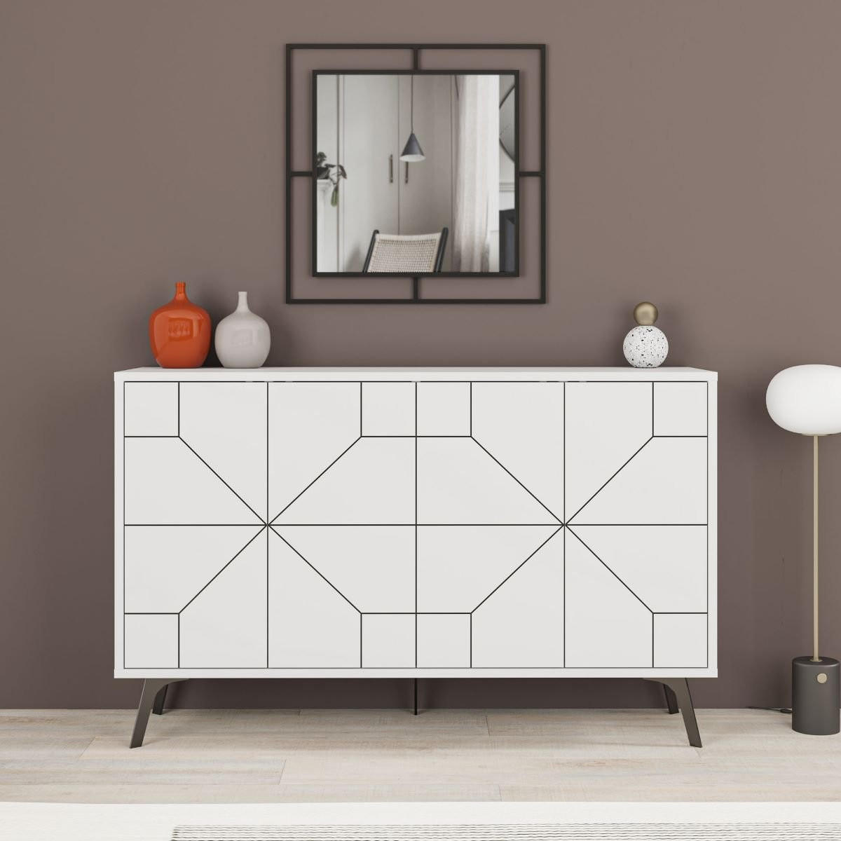SIDEBOARD mit 4 Türen und dekorierten Türen L123 cm - Dune - Weiß, Holzwerkstoff (35/62.4/123cm) - Calicosy