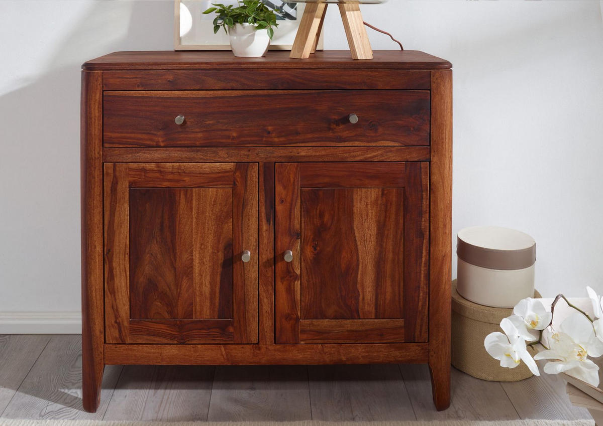 SIDEBOARD Sheesham 88x40x85 walnuss geölt BROOKLYN #24 - Dunkelbraun, Holz (88/85/40cm) - Massivmoebel24