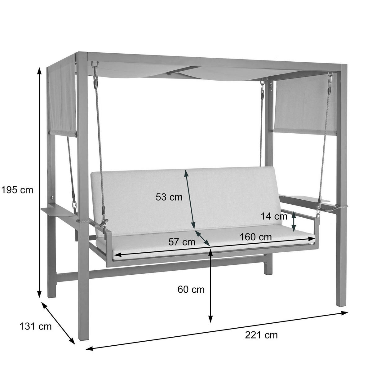 ALU-HOLLYWOODSCHAUKEL Anthrazit, Grau - Anthrazit/Grau, Metall (221/195/131cm) - MCW