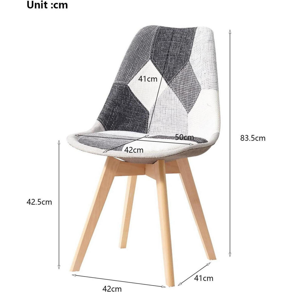ESSZIMMERSTUHL 2-teiliges Set Patchwork Grau Stoff Massivholzbeine - Multicolor, Textil (49/83/42cm)