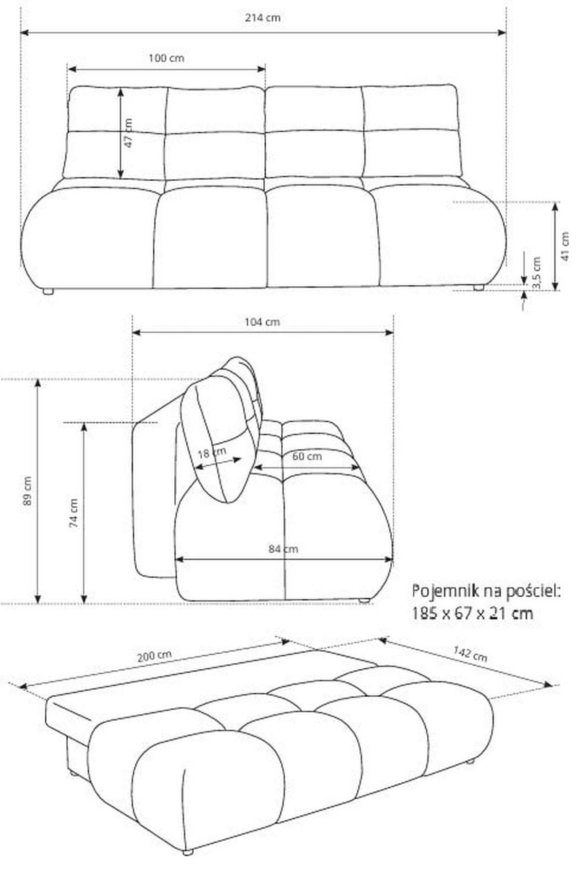 SCHLAFSOFA MILA, Sofa mit Schlaffunktion und Bettkasten, Farbe: Blau, Bouclé-Stoff - Blau, Textil (214/89/104cm) - Sepro Meble