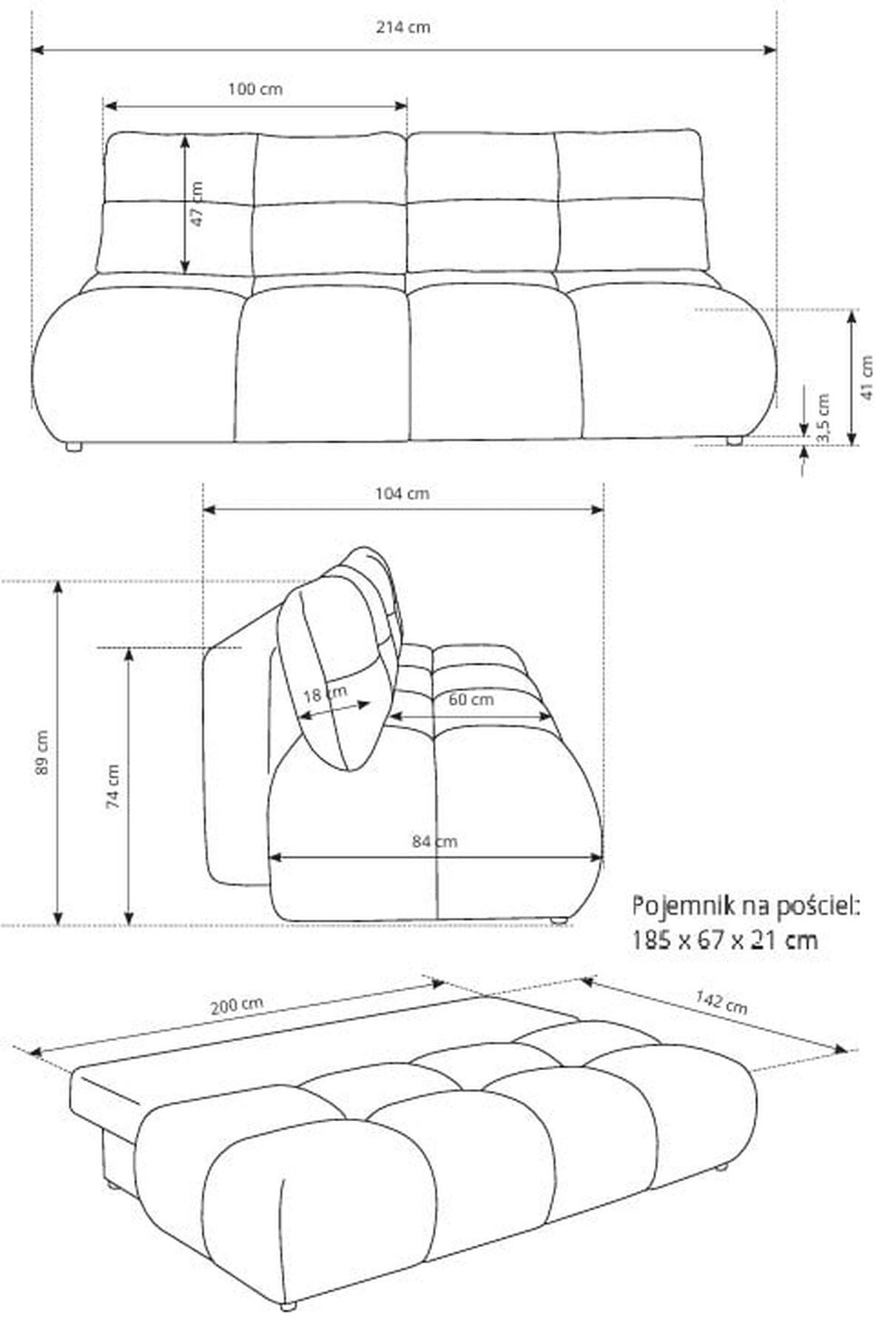 Thumbnail - Sepro Meble Schlafsofa, Schwarz, Textil, 3-Sitzer, 214x89x104 cm, Wohnzimmer, Sofas & Couches, Schlafsofas