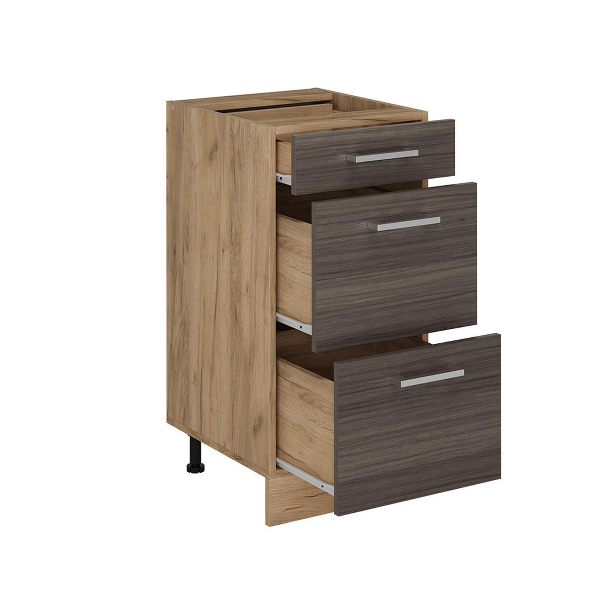 KÜCHENUNTERSCHRANK R-Line Edelgrau 40 cm mit Schubladen, AP Marmor - Honigeiche/Eiche Wotan, Holzwerkstoff (40/81.6/60cm) - Vicco