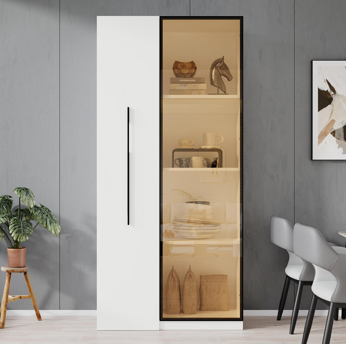VITRINE 70/40/160 cm Weiß aus MDF mit LED-Beleuchtung - Weiß, Holzwerkstoff (40/160/70cm) - OKMYHOME