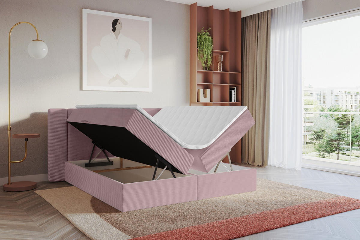 BOXBETT mit Matratze H3 - EVON - 140x200 cm Rosa - Rosa, Holzwerkstoff (140/200cm) - ALTDECOR