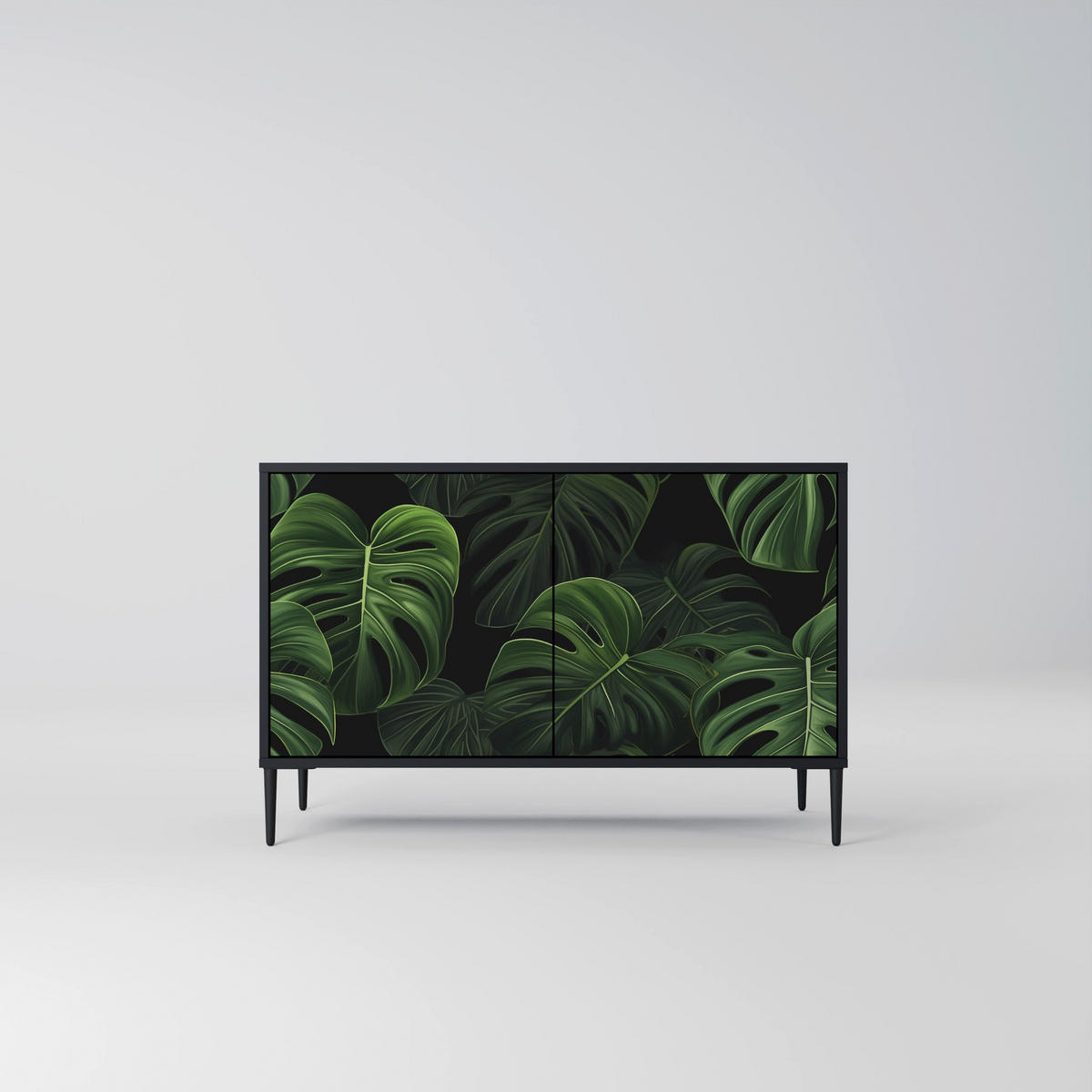 SIDEBOARD INFINITE MONSTERA, Eicheneffekt, 111x42x77,5 cm, 2 Türen - Eichefarben/Buchefarben, Holzwerkstoff/Buchenholz (111/77.5/42cm) - SpaceRebels