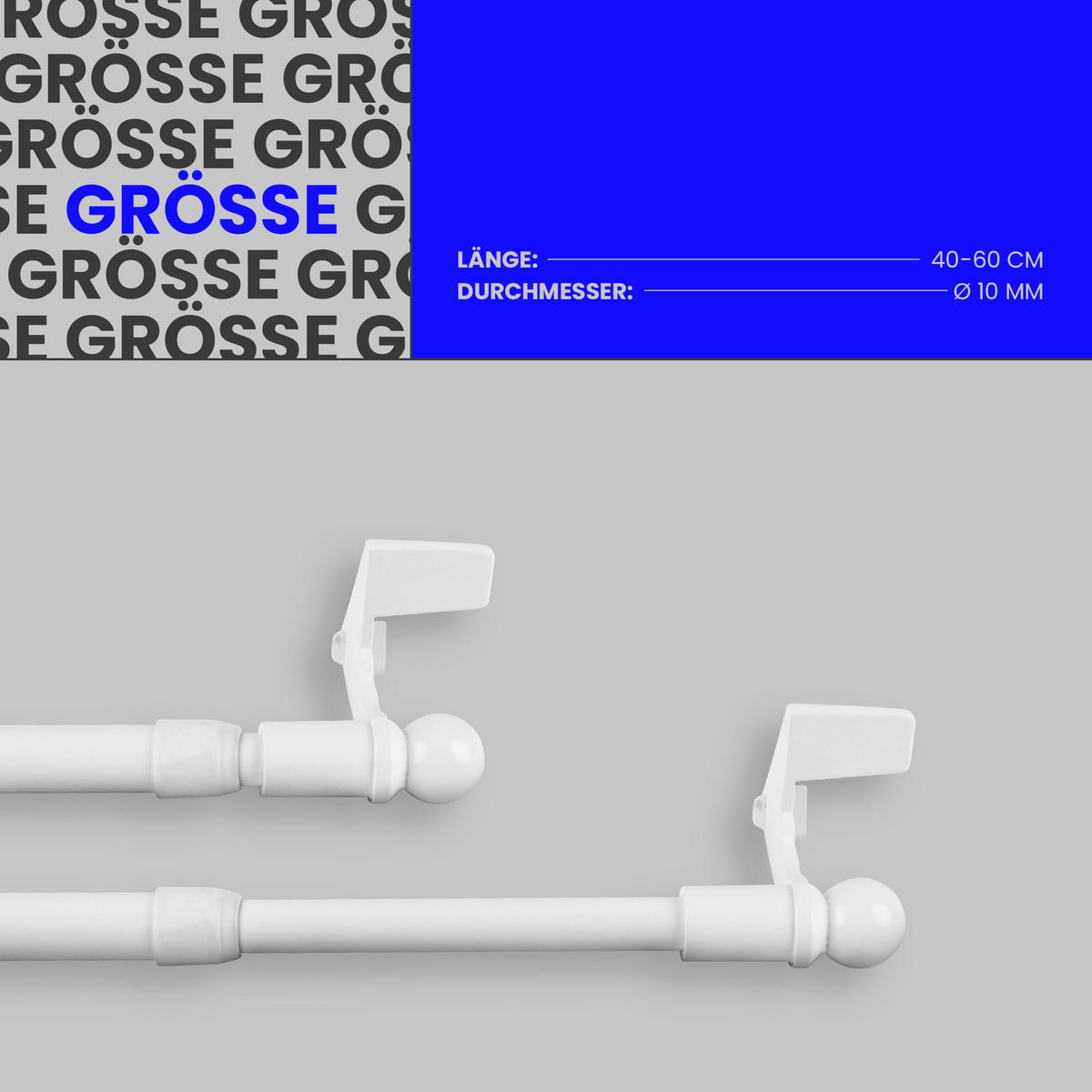 KLEMMSTANGE ausdrehbar/ausziehbar Ø8/10mm Weiß (Globe) 40-60 cm - Weiß, Metall (1/1/60cm) - Bestlivings