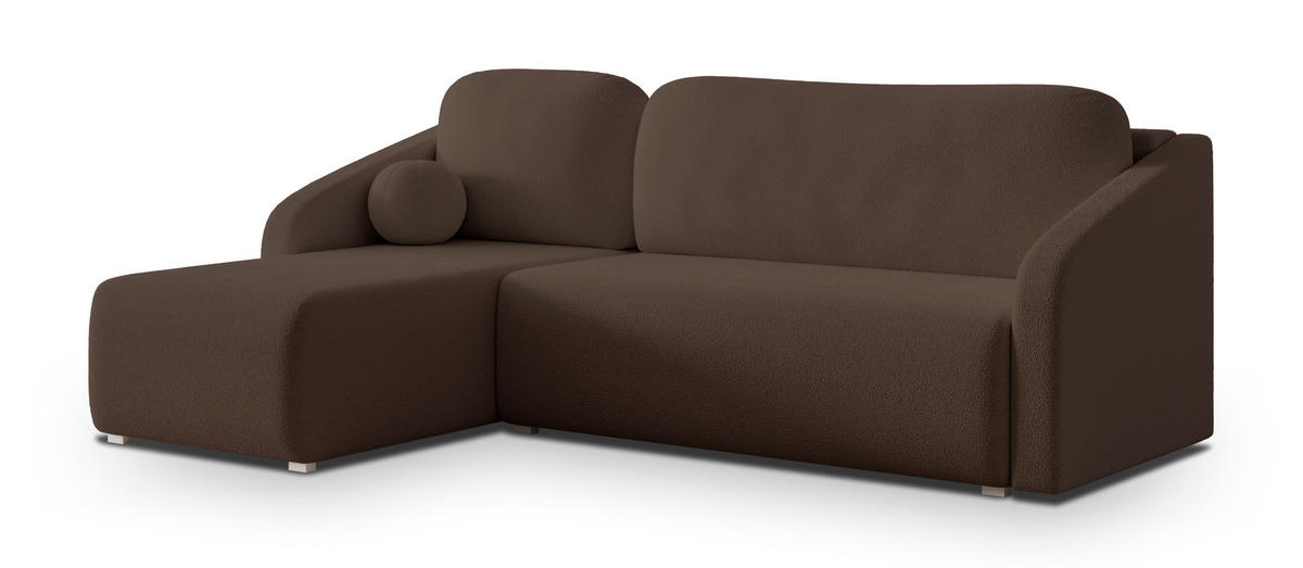 ECKSOFA MARELLO Braun Boucle-Stoff mit Schlaffunktion - Braun, Holz (220/143cm) - MASSENO