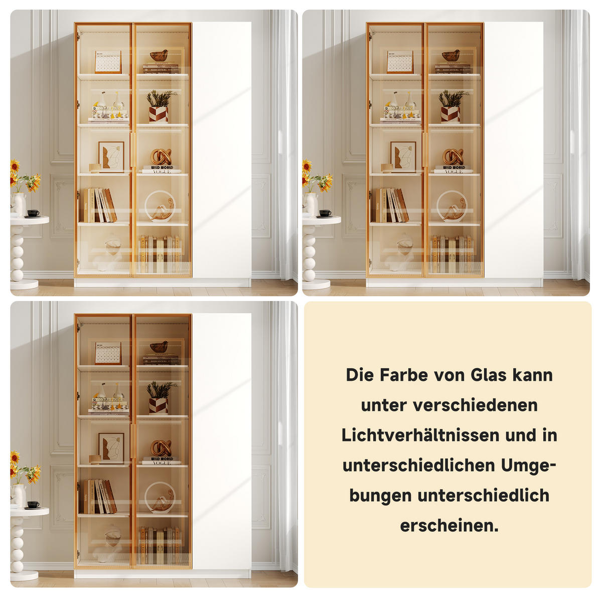 VITRINE 165cm Weiß Glas LED 3 Türen verstellbar modern - Weiß, Holzwerkstoff (110/165/35cm) - FLIEKS