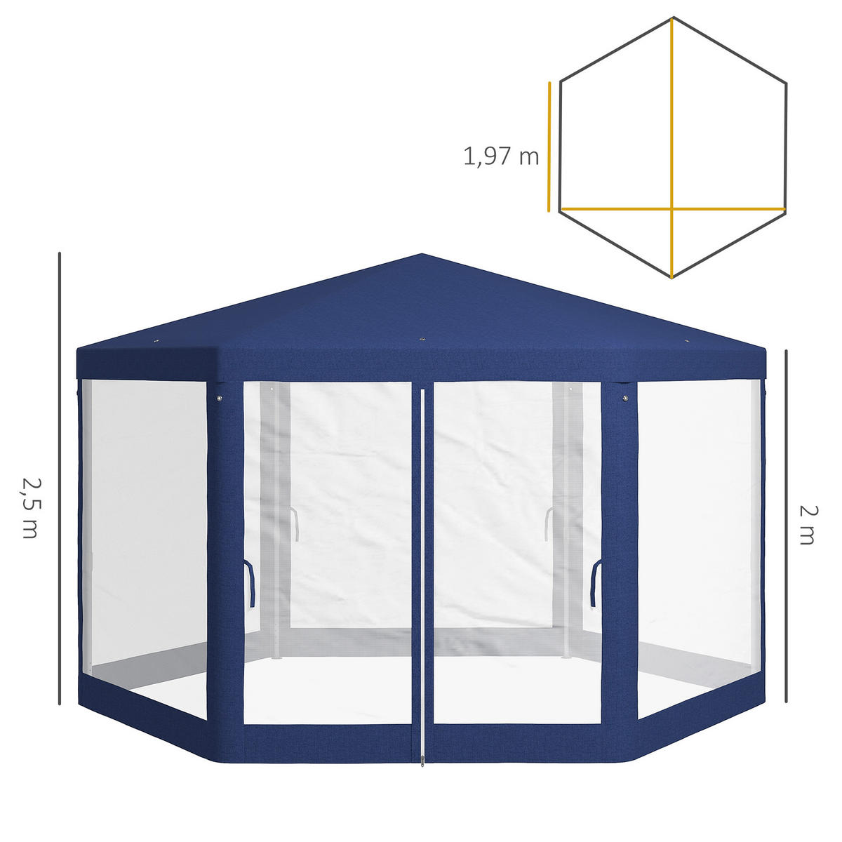 PAVILLON 6-eckig, Blau - Blau, Metall (341.2/250/394cm) - Outsunny