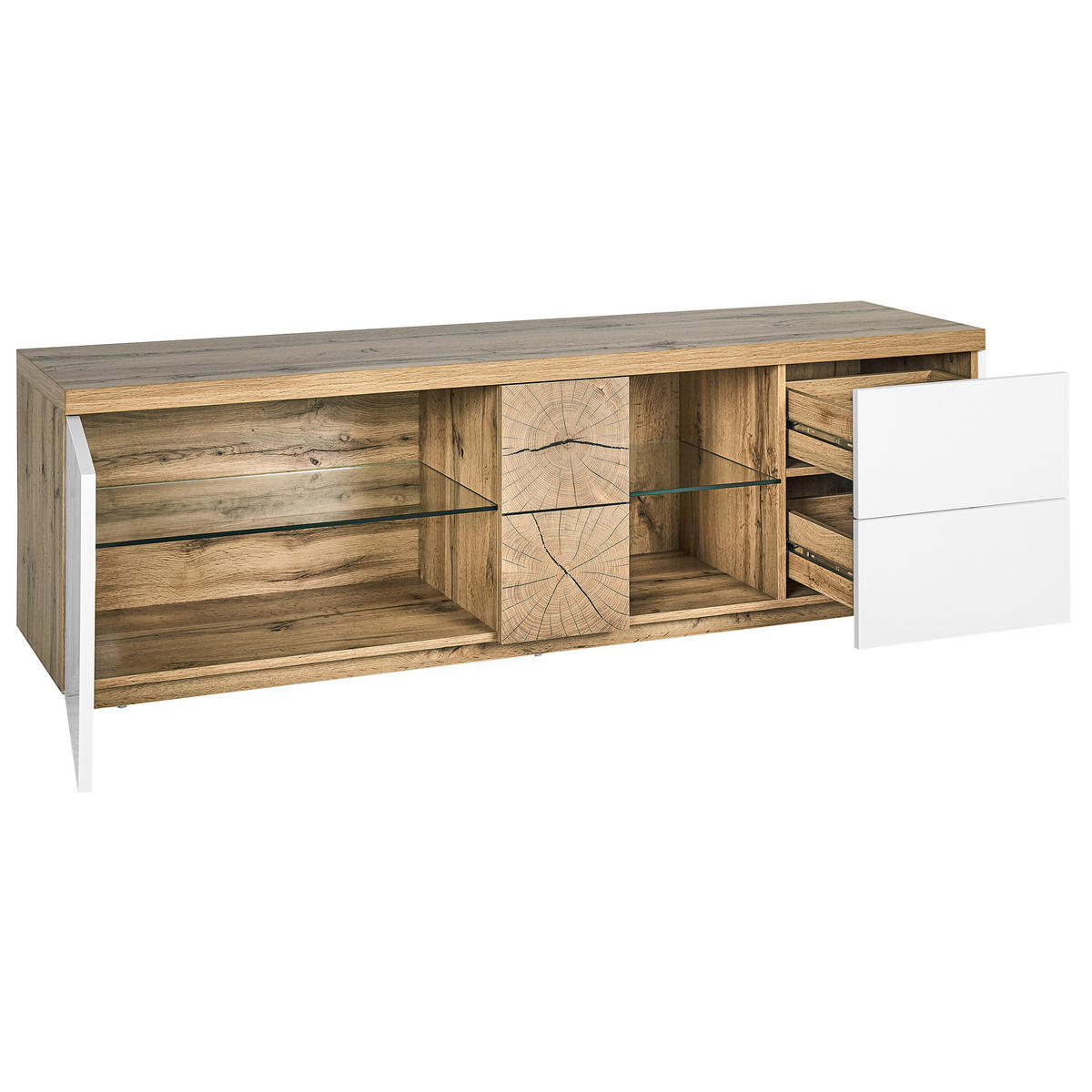 TV-MÖBEL Hellbraun, Weiß FARADA 40/160/52 cm - Hellbraun, Holzwerkstoff (160/52/40cm) - Beliani