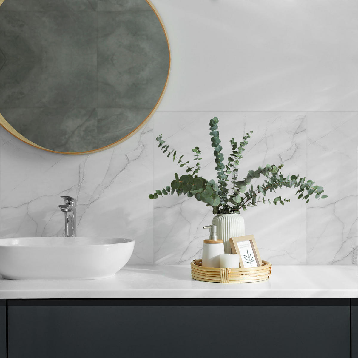 WANDPANEEL 4x 50x50 cm selbstklebend Aurina - Weiß Hochglanz, Kunststoff (50/1.6/50cm) - Wallfluent