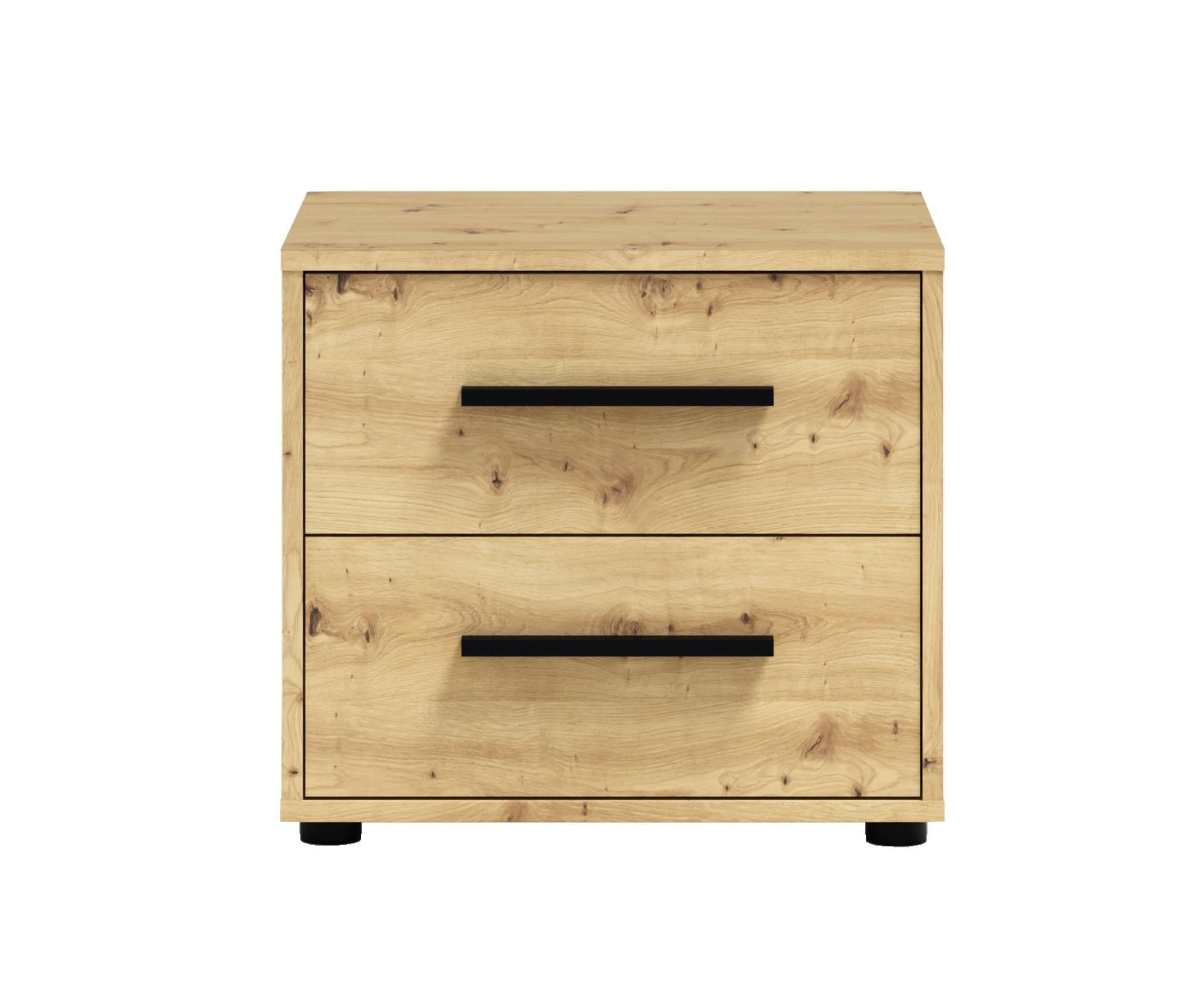 NACHTTISCH Maxivo Artisan Eiche, mit Schubladen - Schwarz/Eiche Artisan, Holzwerkstoff (51/47/40cm) - Bettso