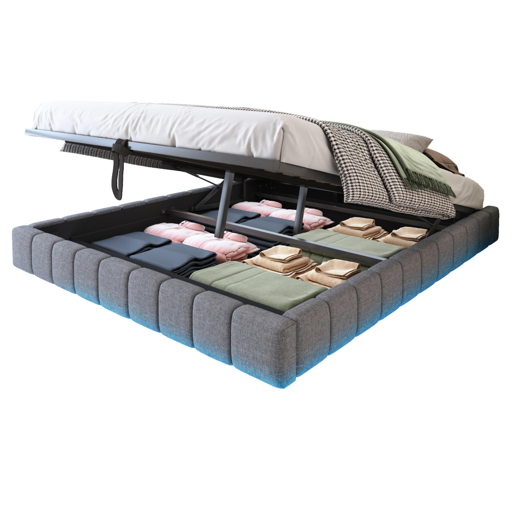 POLSTERBETT 160/200 cm Grau aus Stoff mit LED-Lichtleiste - Grau, Textil (160/200cm) - OKMYHOME