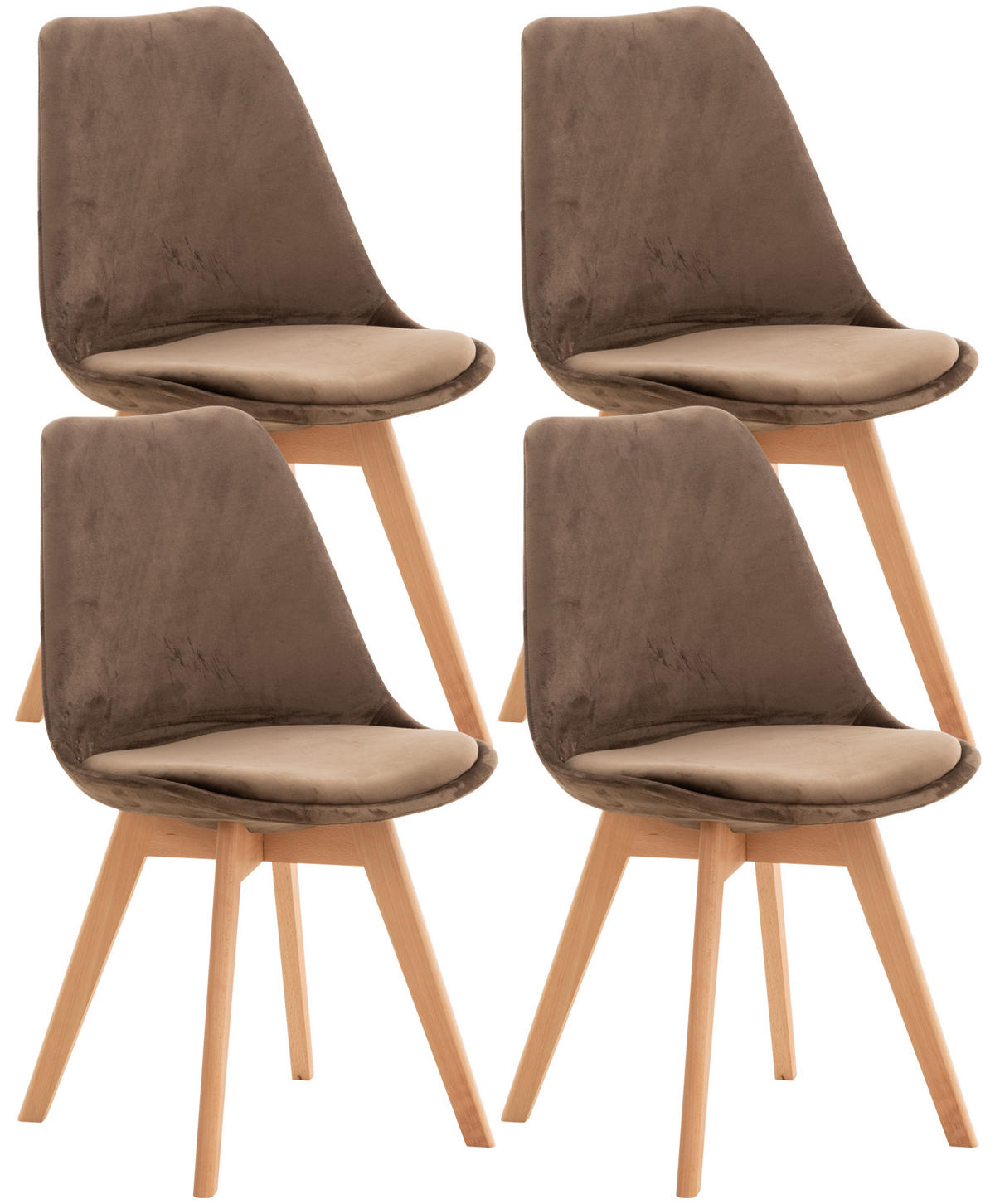 STUHL 4er Set Samt dunkelbraun - Eukalyptusholzfarben/Dunkelbraun, Holz/Textil (49/83/50cm) - CLP