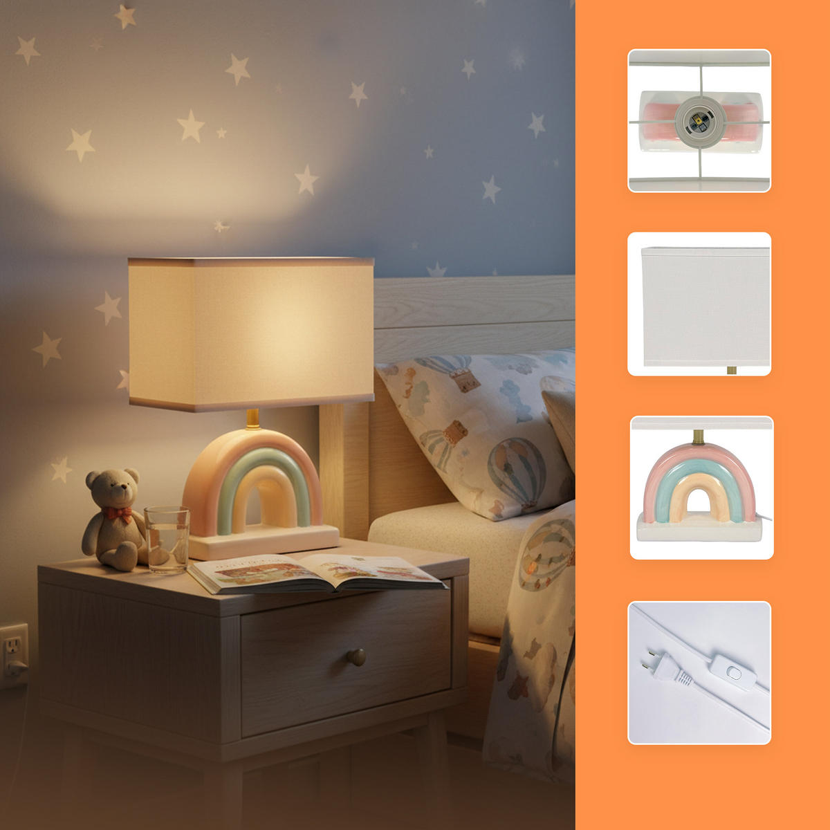 LAMPĂ DE MASĂ Alb ceramică curcubeu E27 60 W 37x28x15 cm - alb, ceramică/material textil (15/28/37cm) - Relaxdays