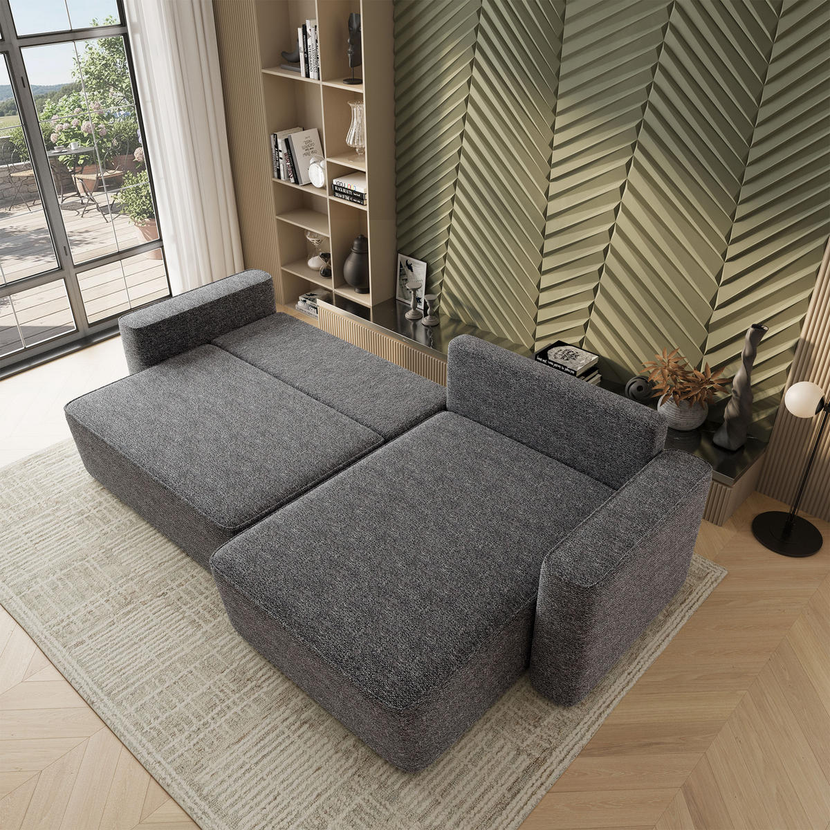 ECKSOFA BELARO BL Grau Chenille mit Schlaffunktion - Grau, Holz/Textil (280/162cm) - MASSENO