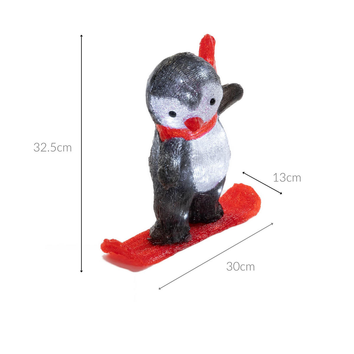 WINTERDEKORATION Pinguin auf einem Snowboard 32,5/13,2/30,3 cm - Multicolor, Kunststoff (13.2/30.3/32.5cm) - Fééric Lights and Christmas