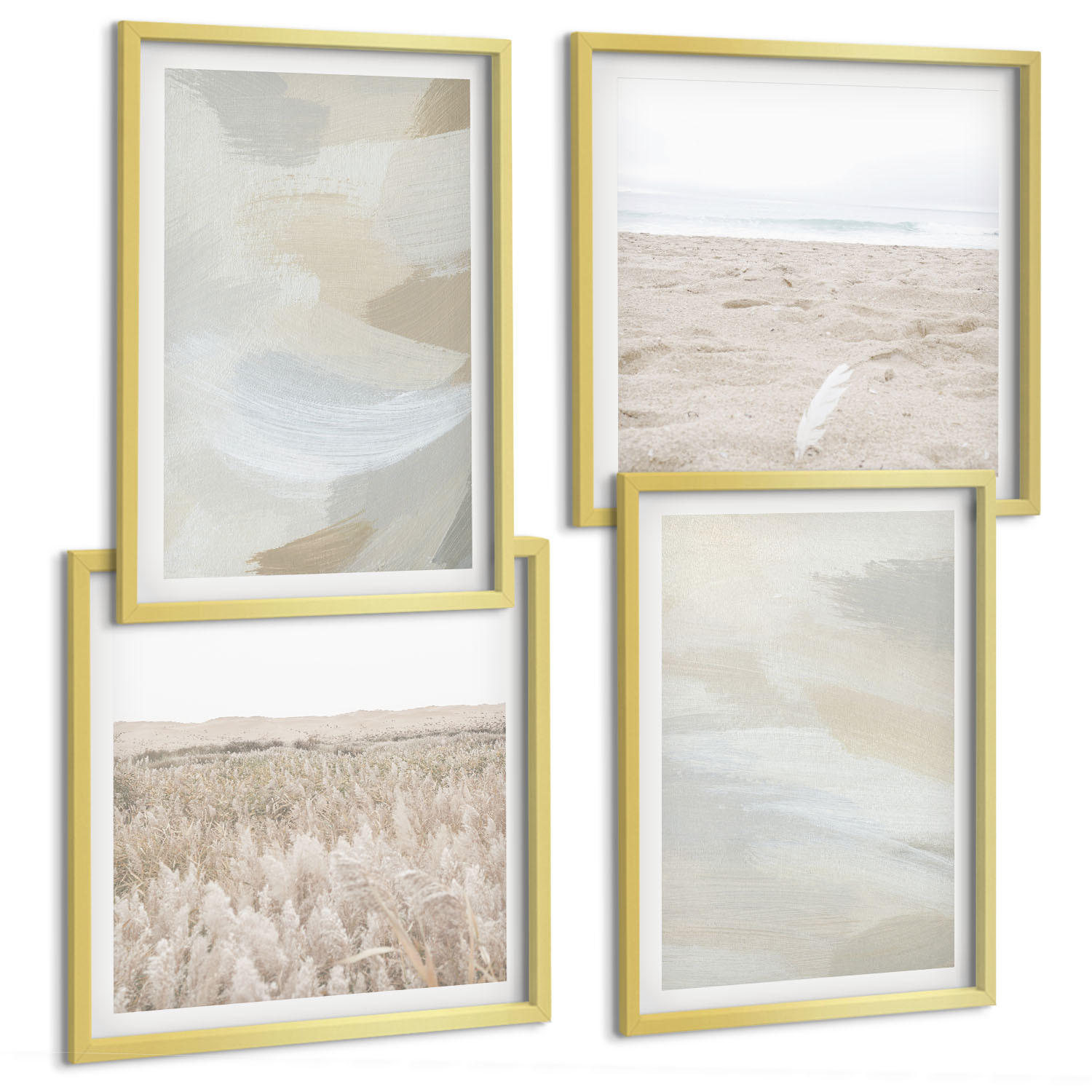 BILDER SET 4er Set - 50x50 cm & 40x60 cm Goldrahmen - Abstrakter Hintergrund mit feinen Strichen - Goldfarben, Kunststoff (50/50cm) - TULUP