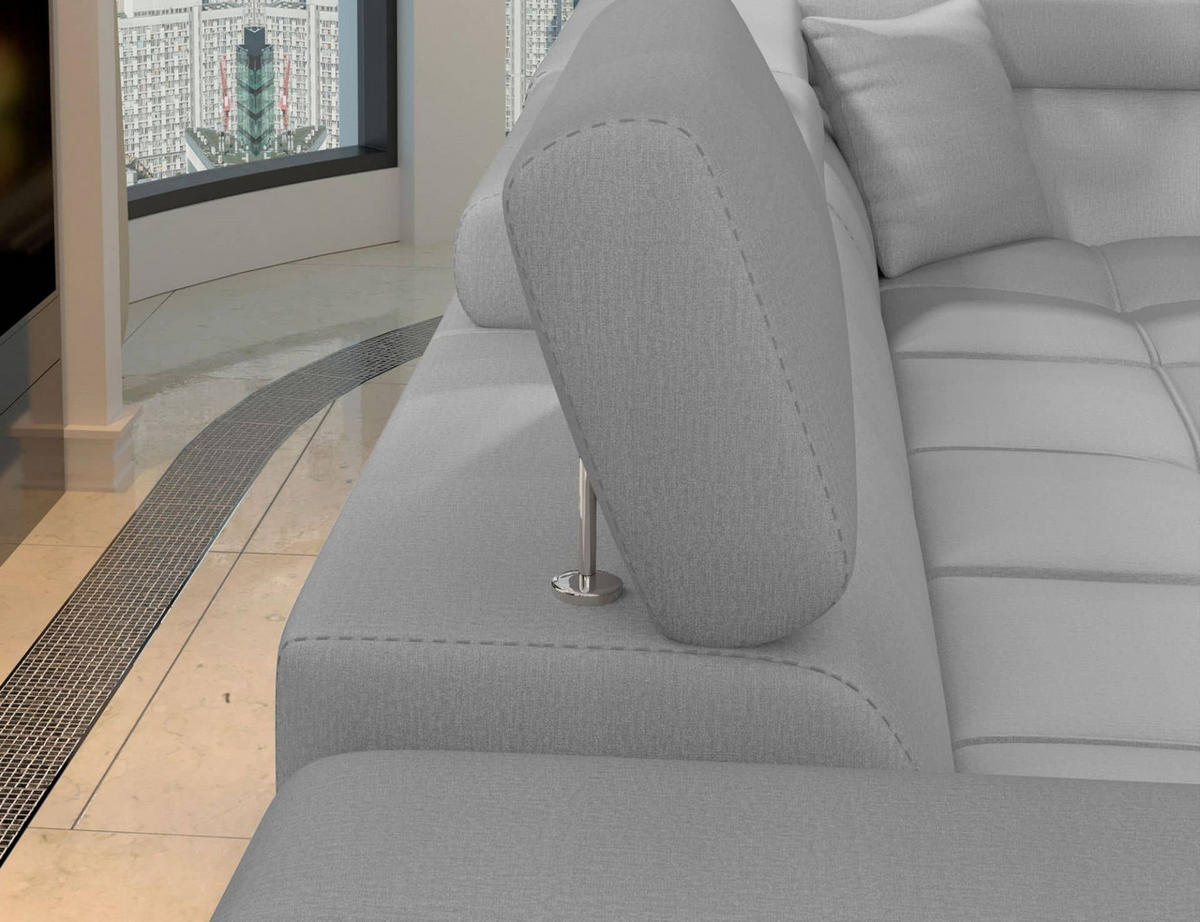 ECKSOFA mit Schlaffunktion und Bettkasten, pflegeleichter Monolith-Stoff - Chromfarben/Grau, Textil/Metall (275/202cm) - Eltap