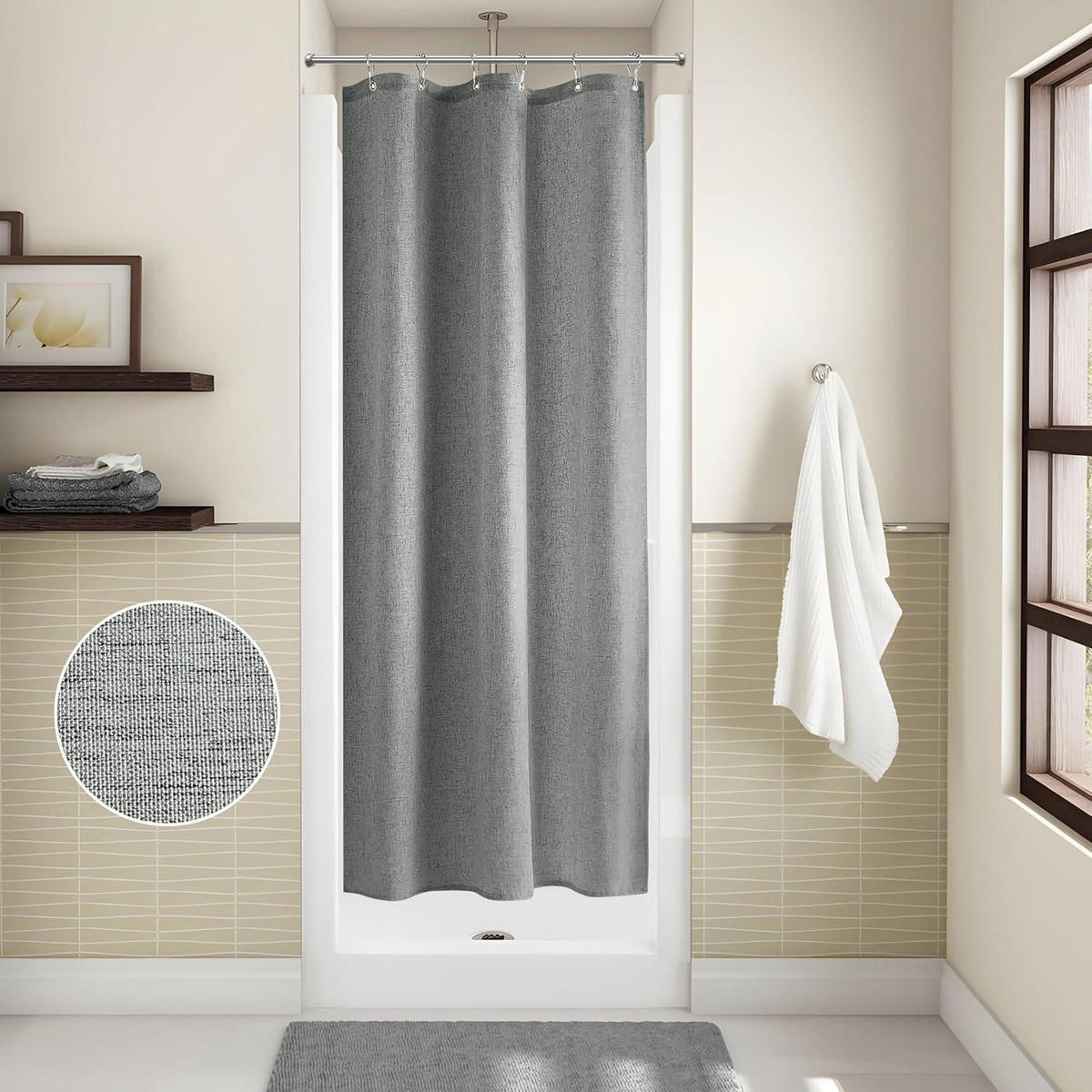 DUSCHVORHANG Leinenoptik Grau 92 x 182 cm - Grau, Textil (92/182cm)