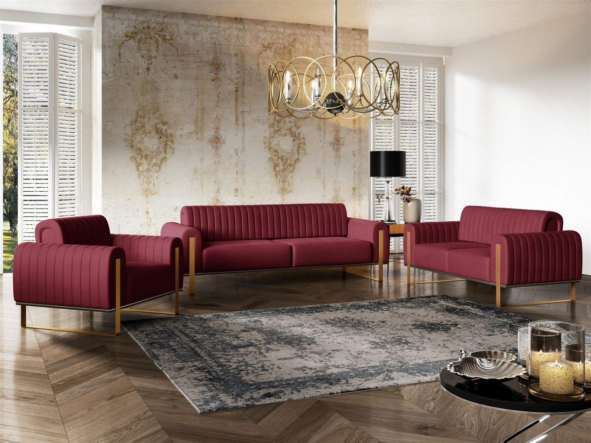 SOFASET Valerie 3-2-1 - Rot, Holzwerkstoff/Textil (228/79/90cm) - Fun Möbel