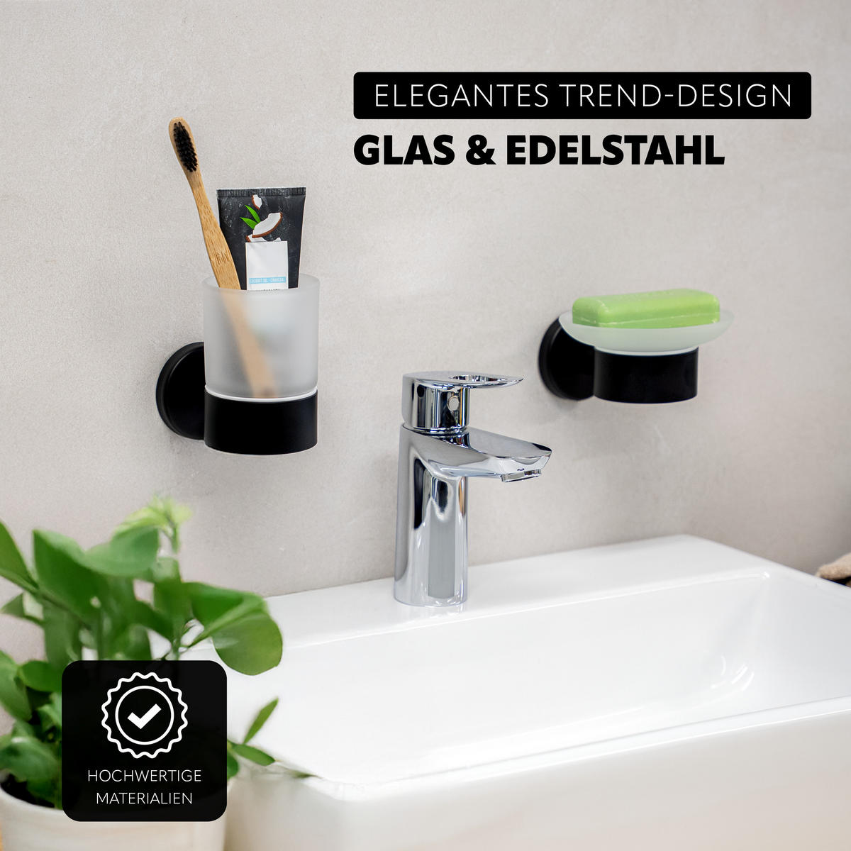 GLASBECHERHALTER PIAZZA BLACK, Glas und Edelstahl, schwarz - Schwarz, Metall (6.5/9.5/11cm) - bremermann