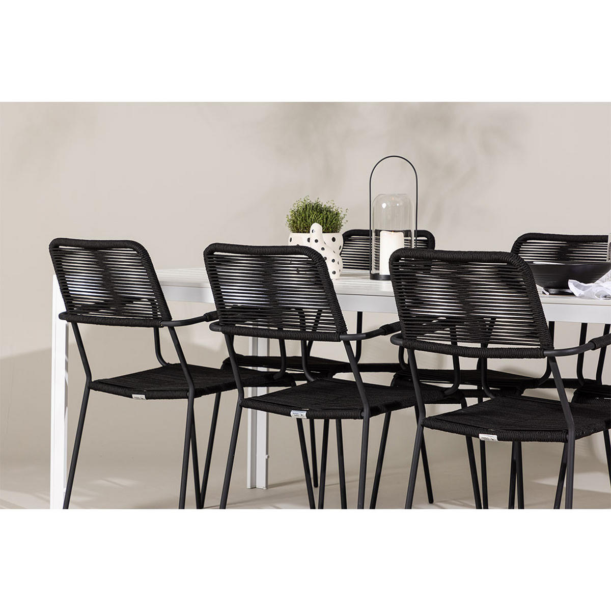 GARTENSET, Break, Tisch Weiß, Stühle Schwarz, Metall / Polyester, 90 x 205 x 75 cm, 7-teilig - Weiß, Metall - ebuy24